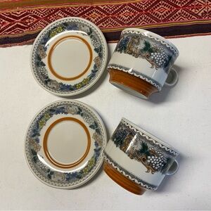 Goebel Burgund Oeslauer Manufaktur W Germany 2 Serving Coffee Tea Cups Plate Set